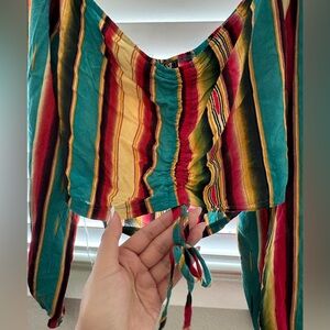 South western style pattern long sleeve crop top